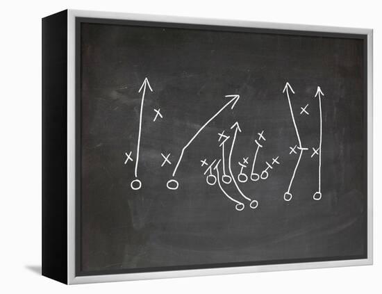 Football Play Strategy Drawn Out On A Chalk Board-Phase4Photography-Framed Stretched Canvas