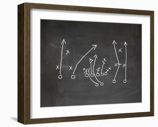 Football Play Strategy Drawn Out On A Chalk Board-Phase4Photography-Framed Premium Giclee Print