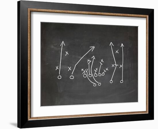 Football Play Strategy Drawn Out On A Chalk Board-Phase4Photography-Framed Premium Giclee Print