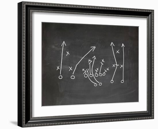 Football Play Strategy Drawn Out On A Chalk Board-Phase4Photography-Framed Premium Giclee Print