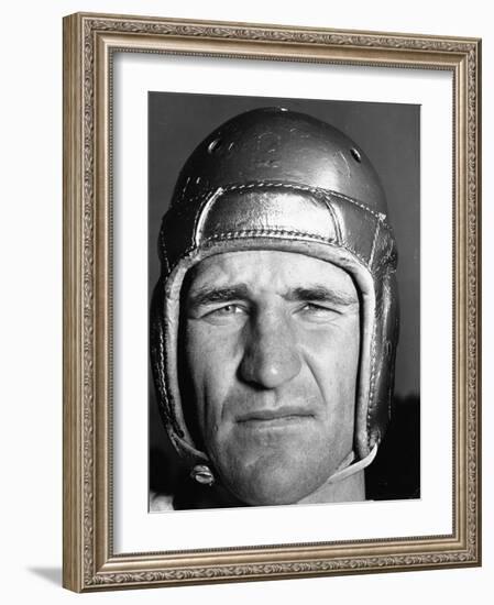 Football Player Sam Baugh of the Washington Redskins, Wearing His Helmet-Carl Mydans-Framed Photographic Print