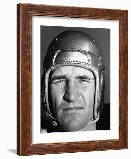 Football Player Sam Baugh of the Washington Redskins, Wearing His Helmet-Carl Mydans-Framed Photographic Print