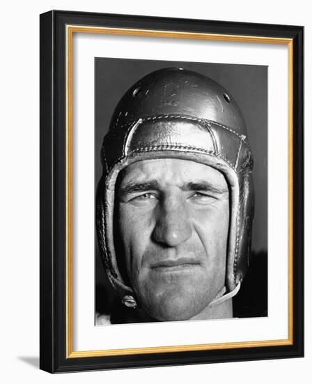 Football Player Sam Baugh of the Washington Redskins, Wearing His Helmet-Carl Mydans-Framed Photographic Print