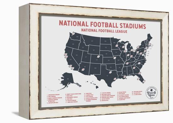 Football Stadium Bucket List Map in Beige-Ren Lane-Framed Stretched Canvas