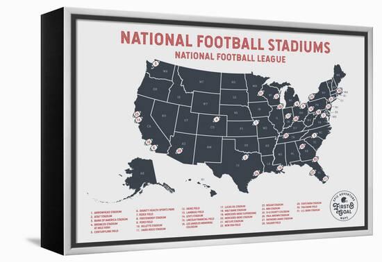 Football Stadium Bucket List Map in Beige-Ren Lane-Framed Stretched Canvas