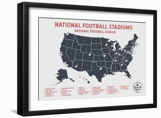 Football Stadium Bucket List Map in Beige-Ren Lane-Framed Art Print