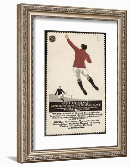 Footballer Leaps for the Ball on a Poster for a Norwegian Sports Calendar-null-Framed Photographic Print