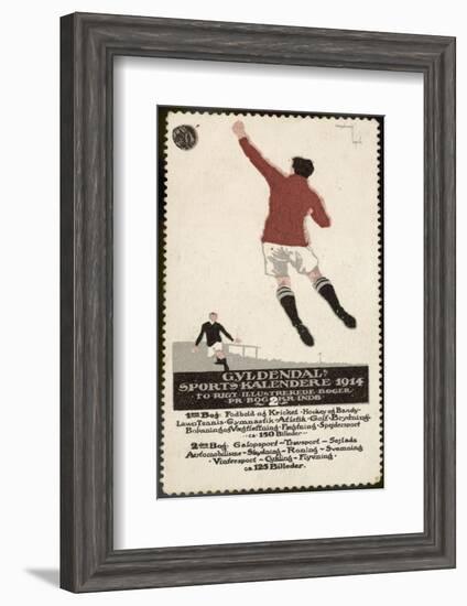 Footballer Leaps for the Ball on a Poster for a Norwegian Sports Calendar-null-Framed Photographic Print