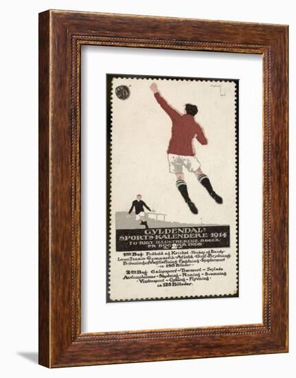 Footballer Leaps for the Ball on a Poster for a Norwegian Sports Calendar-null-Framed Photographic Print