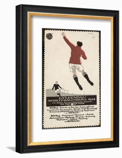 Footballer Leaps for the Ball on a Poster for a Norwegian Sports Calendar-null-Framed Photographic Print