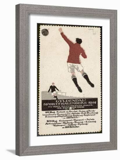 Footballer Leaps for the Ball on a Poster for a Norwegian Sports Calendar-null-Framed Premium Photographic Print