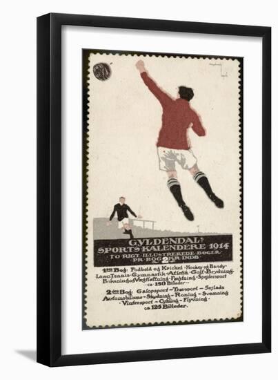 Footballer Leaps for the Ball on a Poster for a Norwegian Sports Calendar-null-Framed Premium Photographic Print