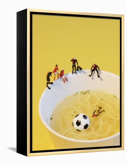 Footballers Looking for Ball in Noodle Soup Pond-Martina Schindler-Framed Premier Image Canvas