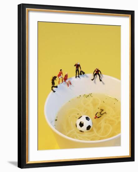 Footballers Looking for Ball in Noodle Soup Pond-Martina Schindler-Framed Photographic Print