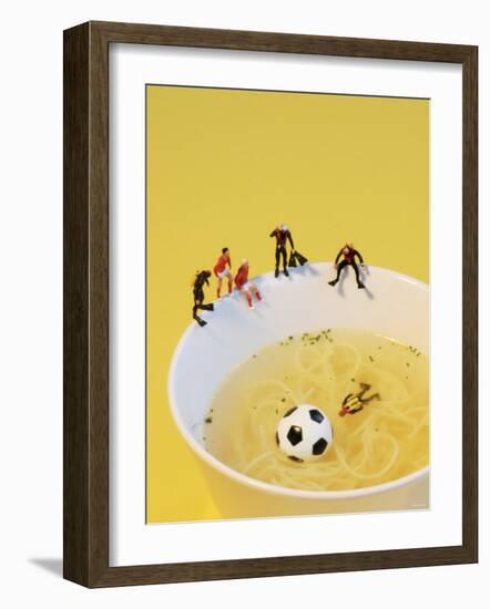 Footballers Looking for Ball in Noodle Soup Pond-Martina Schindler-Framed Photographic Print