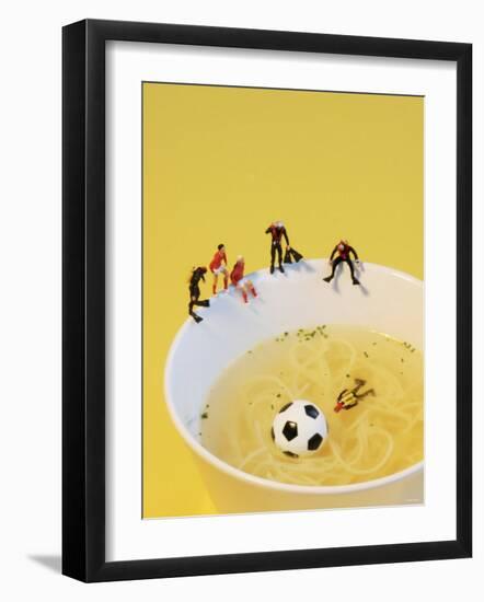 Footballers Looking for Ball in Noodle Soup Pond-Martina Schindler-Framed Photographic Print