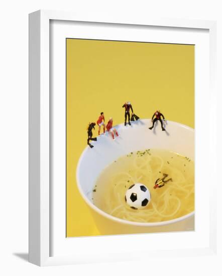 Footballers Looking for Ball in Noodle Soup Pond-Martina Schindler-Framed Photographic Print