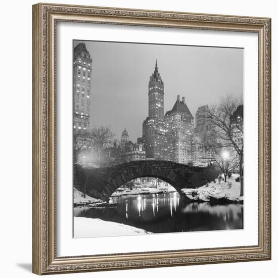 Footbridge in Snowy Central Park-null-Framed Photographic Print