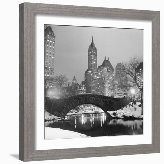 Footbridge in Snowy Central Park-null-Framed Photographic Print