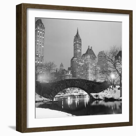 Footbridge in Snowy Central Park-null-Framed Photographic Print