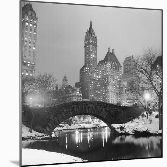 Footbridge in Snowy Central Park-null-Mounted Photographic Print