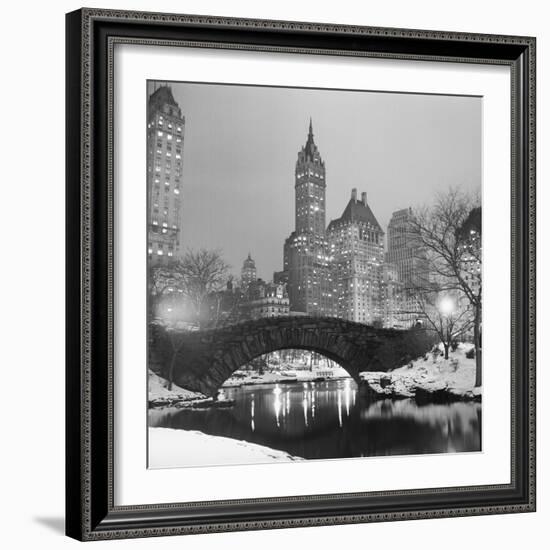 Footbridge in Snowy Central Park-null-Framed Photographic Print