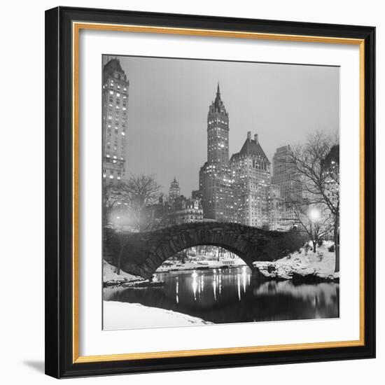 Footbridge in Snowy Central Park-null-Framed Photographic Print