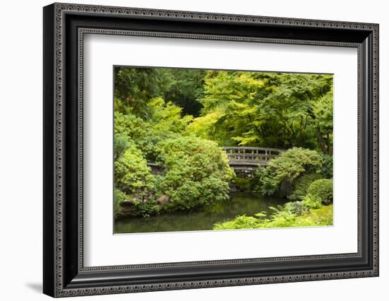 Footbridge over pond in Japanese Garden, Portland, Oregon, USA-Panoramic Images-Framed Photographic Print