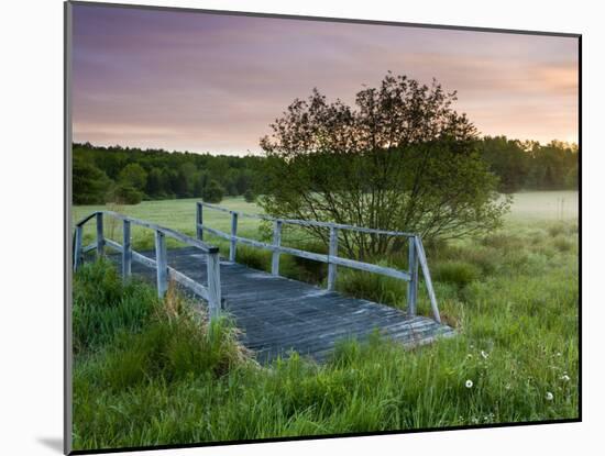 Footbridge spans a small stream, Highland Farm, York, Maine, USA-Jerry & Marcy Monkman-Mounted Photographic Print