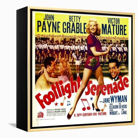 Footlight Serenade, John Payne, Betty Grable, Victor Mature on Window Card, 1942-null-Framed Stretched Canvas