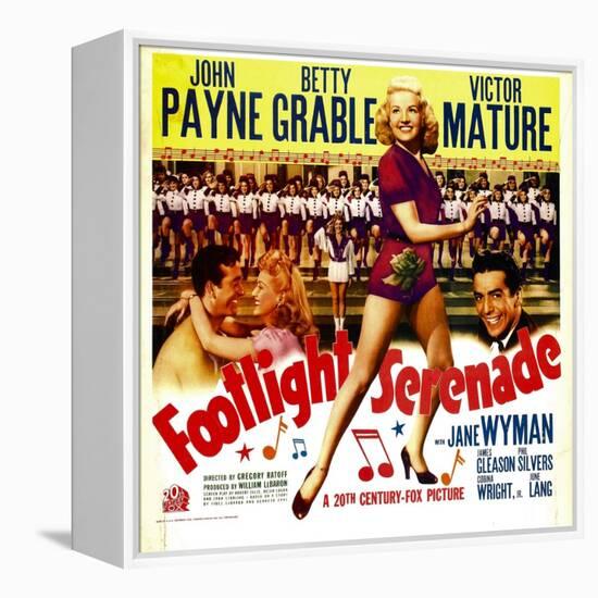 Footlight Serenade, John Payne, Betty Grable, Victor Mature on Window Card, 1942-null-Framed Stretched Canvas