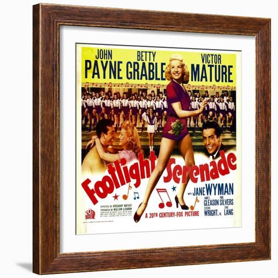 Footlight Serenade, John Payne, Betty Grable, Victor Mature on Window Card, 1942-null-Framed Photo