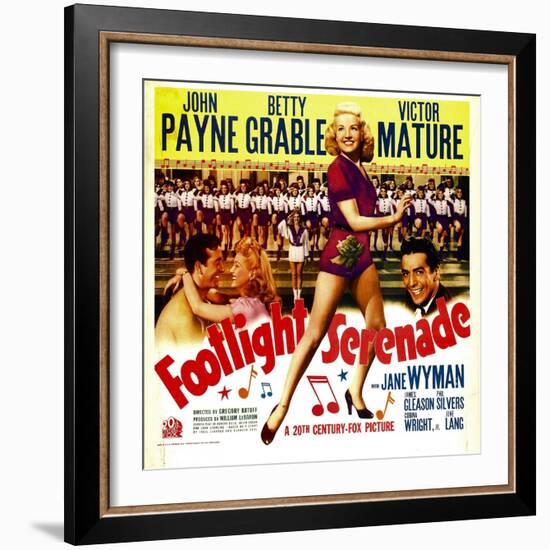 Footlight Serenade, John Payne, Betty Grable, Victor Mature on Window Card, 1942-null-Framed Photo