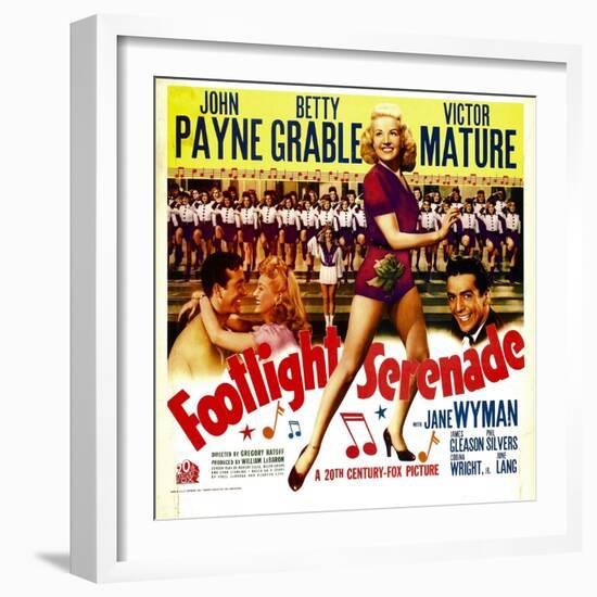 Footlight Serenade, John Payne, Betty Grable, Victor Mature on Window Card, 1942-null-Framed Photo