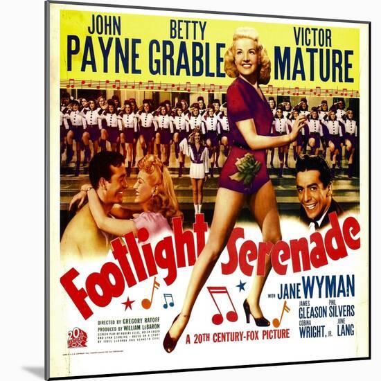 Footlight Serenade, John Payne, Betty Grable, Victor Mature on Window Card, 1942-null-Mounted Photo