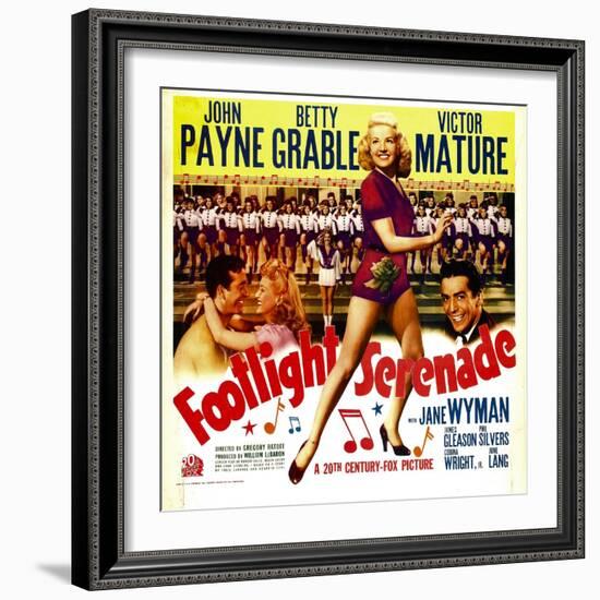 Footlight Serenade, John Payne, Betty Grable, Victor Mature on Window Card, 1942-null-Framed Photo