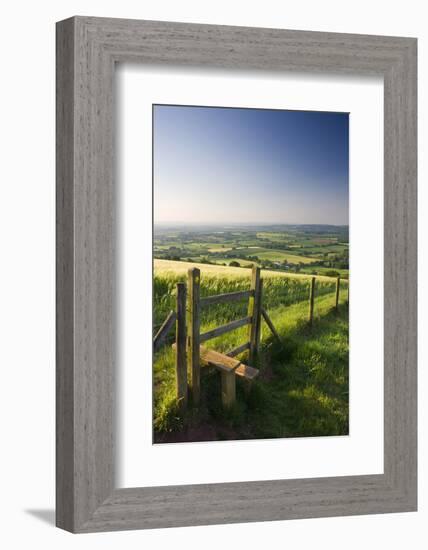 Footpath and style through fields, Raddon Hill, Mid Devon, England. Summer (July) 2009-Adam Burton-Framed Photographic Print