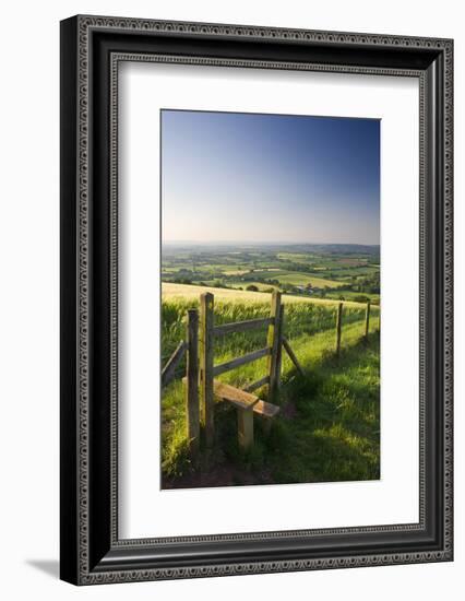 Footpath and style through fields, Raddon Hill, Mid Devon, England. Summer (July) 2009-Adam Burton-Framed Photographic Print