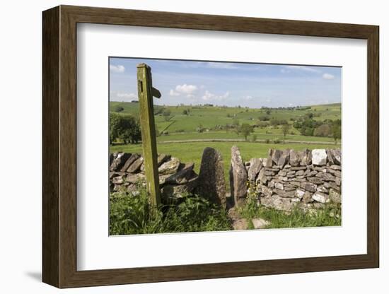 Footpath Sign and Stone Stile with Dry Stone Wall, Near Alstonefield, Peak District National Park-Eleanor Scriven-Framed Photographic Print