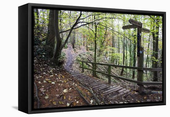 Footpath Sign at Milners Fork in Nidd Gorge Woods Near Bilton-Mark Sunderland-Framed Premier Image Canvas