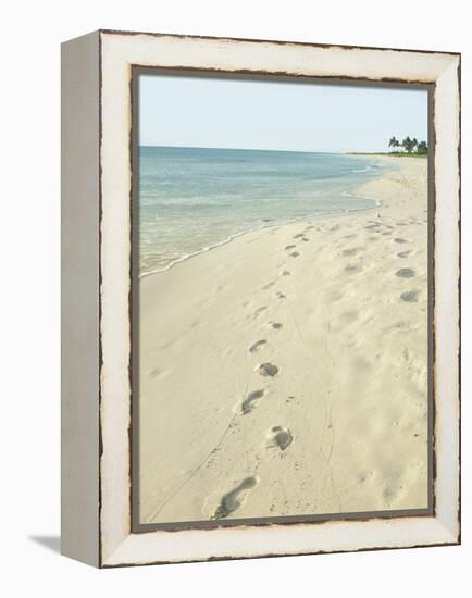 Footprints in Sand at Grace Bay Beach, Providenciales, Turks and Caicos Islands, West Indies-Kim Walker-Framed Premier Image Canvas