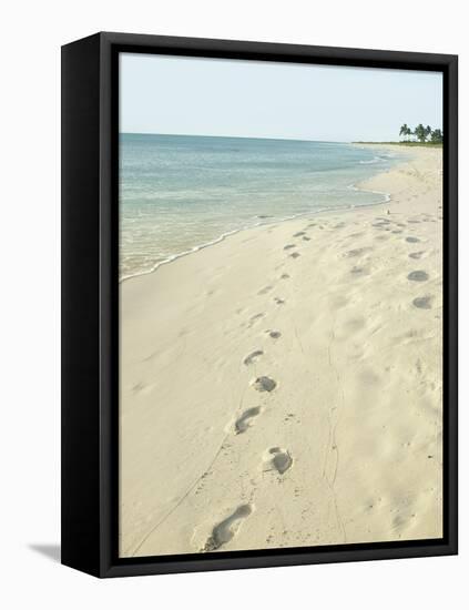 Footprints in Sand at Grace Bay Beach, Providenciales, Turks and Caicos Islands, West Indies-Kim Walker-Framed Premier Image Canvas