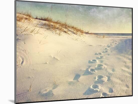 Footprints in the Sand Dunes Leading to the Ocean at Sunset. Soft Artistic Treatment with Canvas Te-forestpath-Mounted Photographic Print