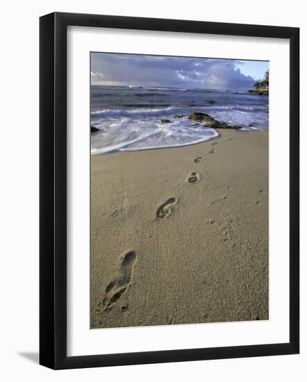 Footprints in the Sand, Turtle Bay Resort Beach, Northshore, Oahu, Hawaii, USA-Darrell Gulin-Framed Photographic Print