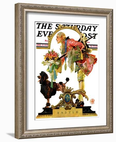 "Fop, Dog, and Flowers," Saturday Evening Post Cover, April 19, 1930-Joseph Christian Leyendecker-Framed Giclee Print