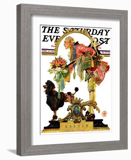 "Fop, Dog, and Flowers," Saturday Evening Post Cover, April 19, 1930-Joseph Christian Leyendecker-Framed Giclee Print