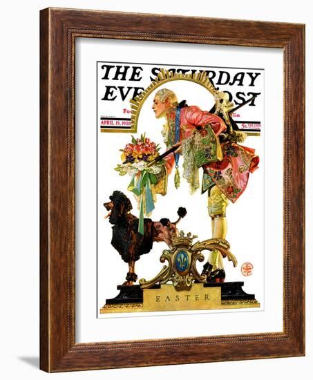 "Fop, Dog, and Flowers," Saturday Evening Post Cover, April 19, 1930-Joseph Christian Leyendecker-Framed Giclee Print