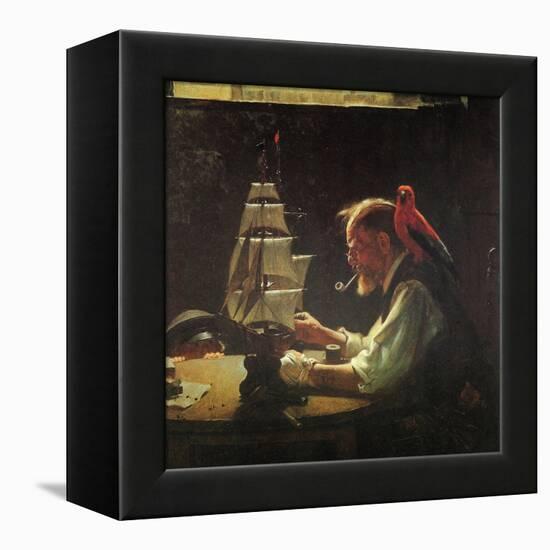 For a Good Boy (or Sea Captain Building Ship Model)-Norman Rockwell-Framed Premier Image Canvas