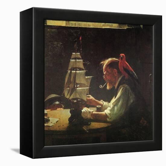 For a Good Boy (or Sea Captain Building Ship Model)-Norman Rockwell-Framed Premier Image Canvas