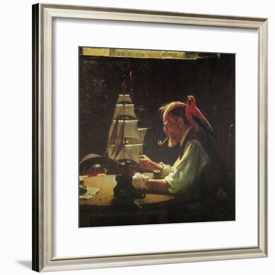 For a Good Boy (or Sea Captain Building Ship Model)-Norman Rockwell-Framed Premium Giclee Print